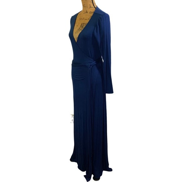 URBAN OUTFITTERS ECOUTÉ Navy Blue Long Sleeve‎ Maxi Wrap Dress - Picture 7 of 14